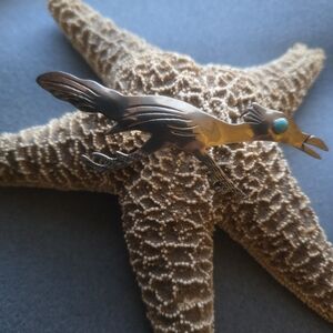 Sterling Silver and Turquoise Roadrunner Brooch